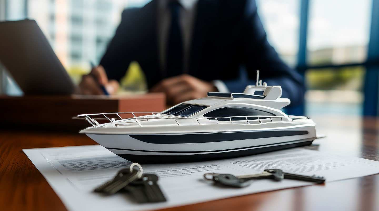 Formulaire Cerfa d'immatriculation de bateau en cours de remplissage sur un bureau avec pièces justificatives françaises organisées